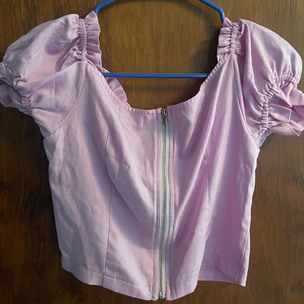 PrettyLittleThing Pink Ruffled Tie Front Blouse - Picture 2 of 3